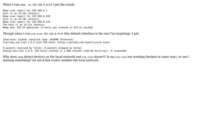 DevOps & SysAdmins: Why Nmap doesn't arp-scan find any devices when does? смотреть онлайн