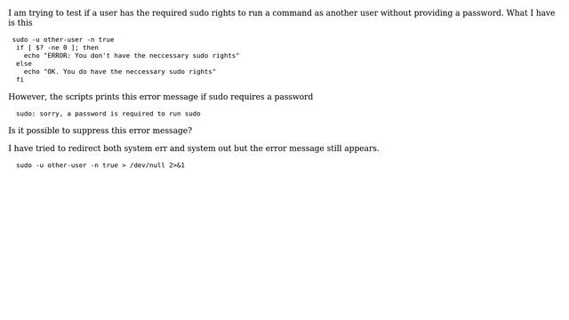 Suppressing "sudo: sorry, a password is required to run sudo" смотреть онлайн