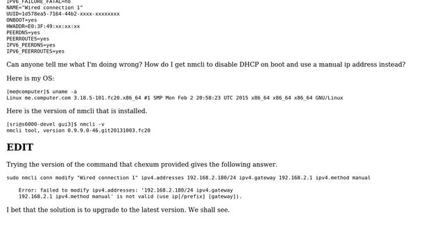 Unix & Linux: nmcli ipv4.manual смотреть онлайн