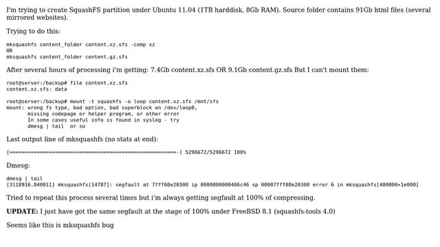 DevOps & SysAdmins: SquashFS mksquashfs segfault while compressing смотреть онлайн