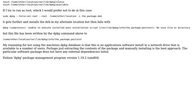 Installing a package to an alternate location using 'dpkg' without root privileges fails with... смотреть онлайн