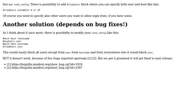 Ubuntu: How do I restrict a specified SSH user to connect only from one IP or hostname? смотреть онлайн
