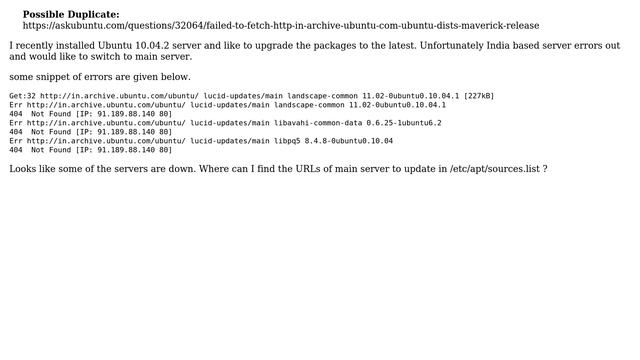 Ubuntu: Changing the update server from india to main server: 404 Not Found смотреть онлайн