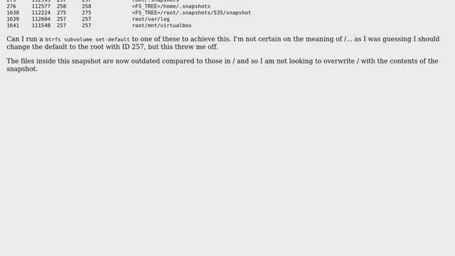 Change btrfs default subvolume in order to delete snapshot смотреть онлайн