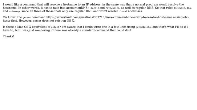 Mac OS command to resolve hostnames like "getent" on Linux смотреть онлайн