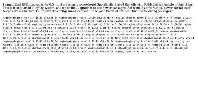 Unix & Linux: Cannot find EPEL packages for 6.5 - is there a vault somewhere? смотреть онлайн