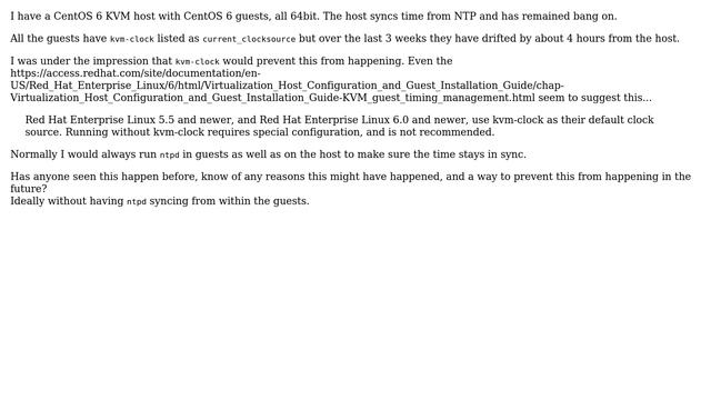 CentOS 6 KVM host with CentOS 6 guests kvm-clock enabled major time drift (2 Solutions!!) смотреть онлайн