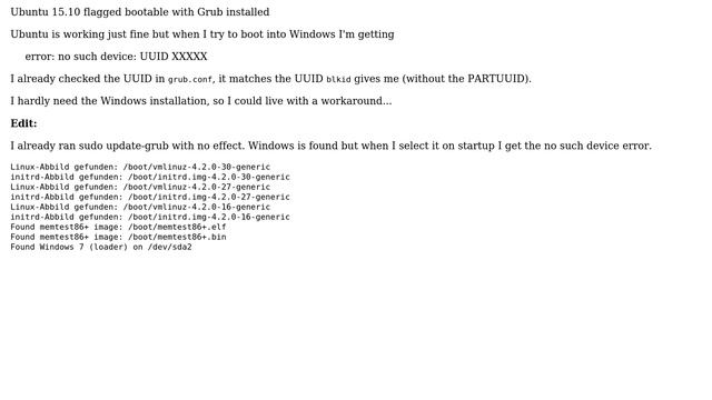 Ubuntu: No such device after installing a ssd (Ubuntu/Win7) смотреть онлайн
