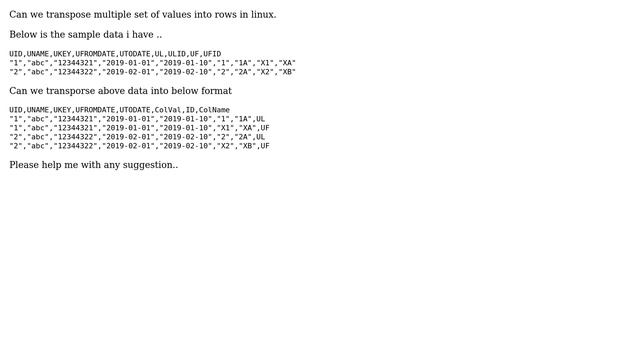 Unix & Linux: How to transpose multiple set of column into rows? (2 Solutions!!) смотреть онлайн