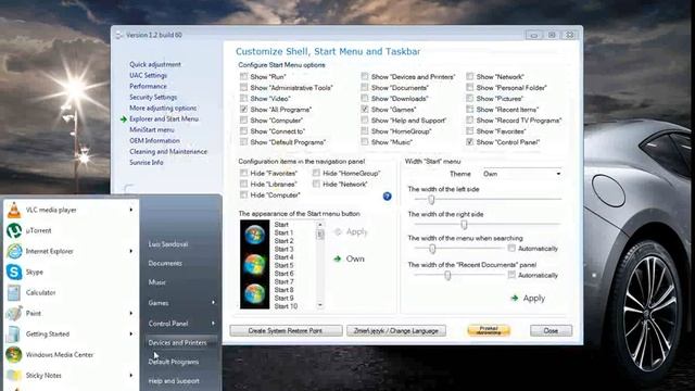 Sunrise 7| Customization of windows 7 start menu| смотреть онлайн
