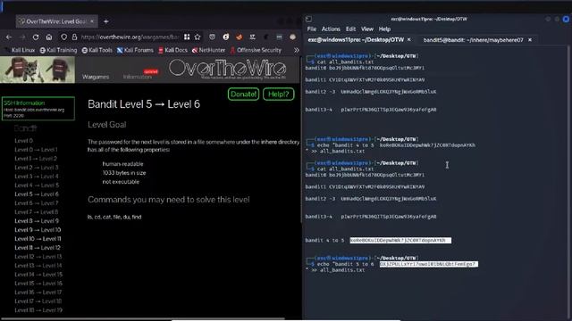 Over the Wire Bandit 4 to 7 walkthrough solution [ Learn Kali Linux's Basic] смотреть онлайн