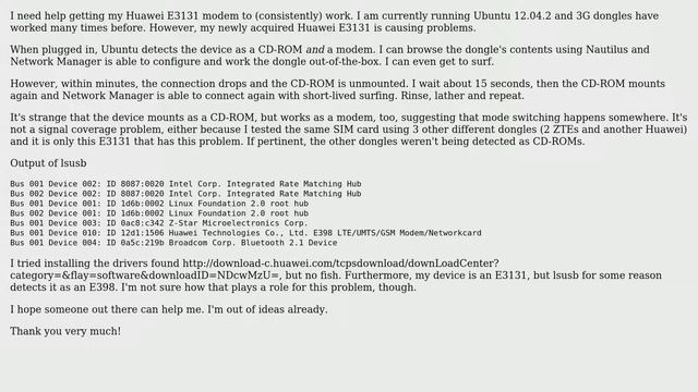 How do I keep my Huawei E3131 3G modem from unmounting? смотреть онлайн