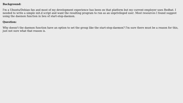 Unix & Linux: Why does Redhat's daemon function not have a group setting? смотреть онлайн