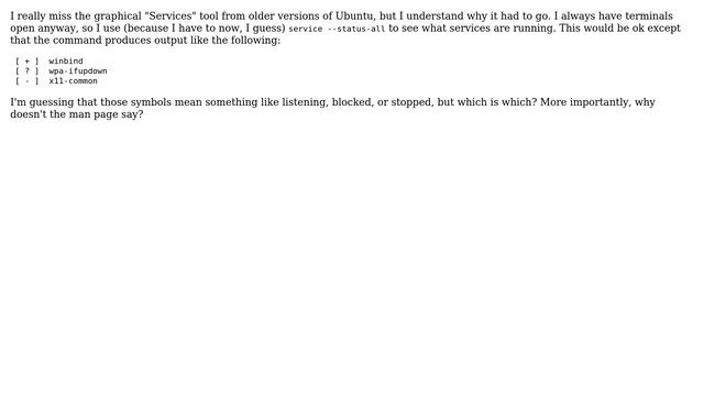 Ubuntu: What do the symbols in service --status-all mean? (2 Solutions!!) смотреть онлайн