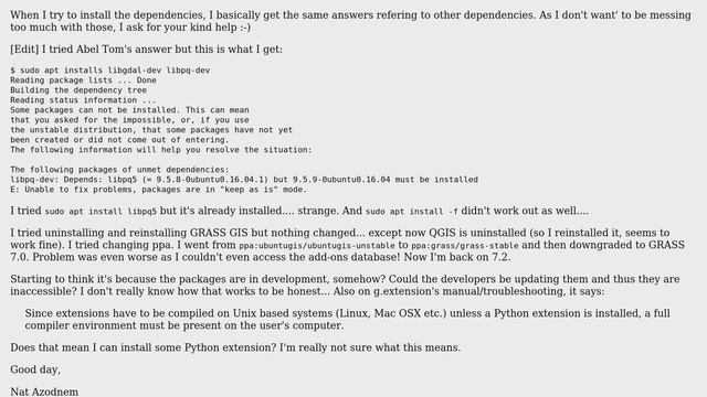 Ubuntu: Unable to install extensions on GRASS GIS смотреть онлайн