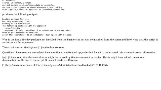 DevOps & SysAdmins: apt-get upgrade will run on command line but not from cron bash script смотреть онлайн