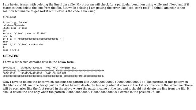Unix & Linux: How to delete line if pattern is at specific position? смотреть онлайн