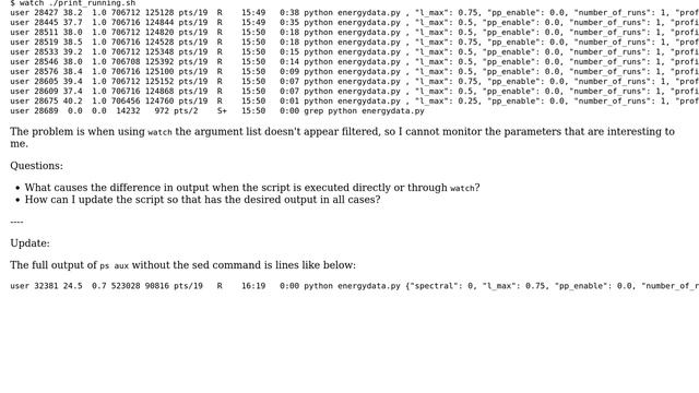 Unix & Linux: Bash (sed) script works directly from command line but not through watch смотреть онлайн