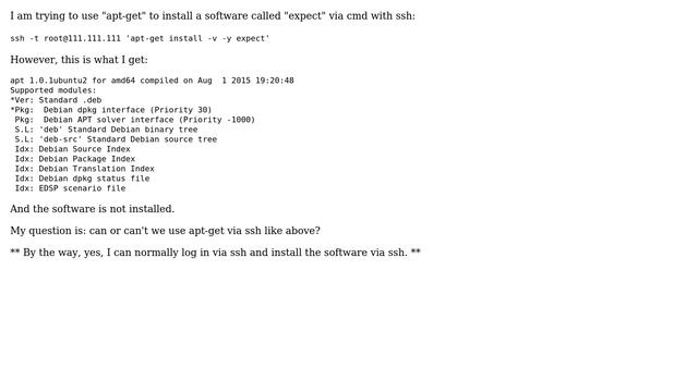 Unix & Linux: How to use "apt-get install" via ssh cmd? смотреть онлайн