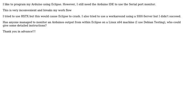 Electronics: Serial port monitor for Arduino in Eclipse (on Linux x64) смотреть онлайн