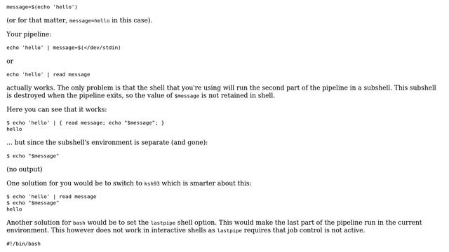 Unix & Linux: Bash: Assign output of pipe to a variable (3 Solutions!!) смотреть онлайн