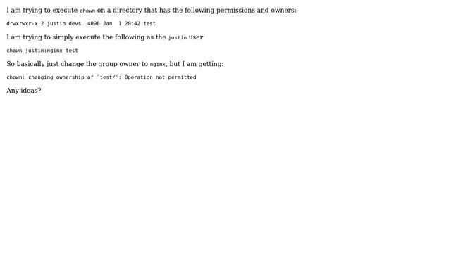 DevOps & SysAdmins: Using chown to change the group owner of a directory is not permitted....Why? смотреть онлайн