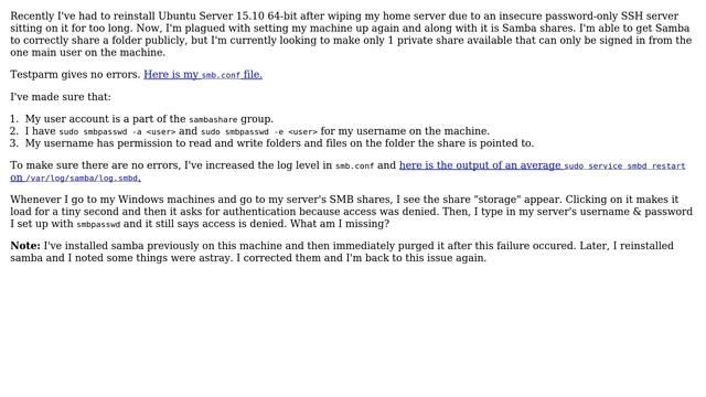 Ubuntu: Why can't I log in to my Samba share on my home network? смотреть онлайн