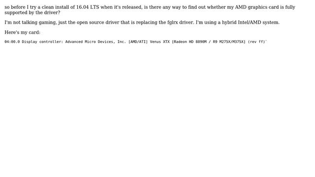 Ubuntu: Is my AMD hybrid-graphics card supported by Ubuntu 16.04 driver? смотреть онлайн