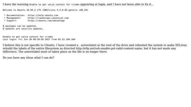 Linux console: "Unable to get valid context for..." смотреть онлайн