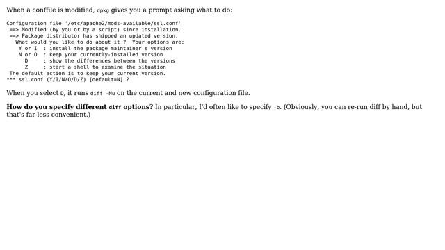 Unix & Linux: Specify diff options for dpkg's config file prompt смотреть онлайн