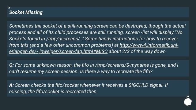 How do I reconnect to a lost screen (detached, missing socket)? смотреть онлайн