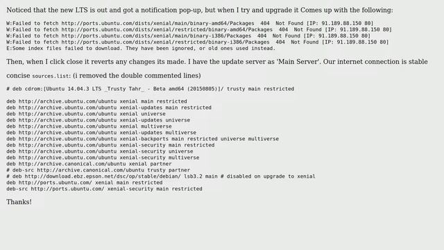 Ubuntu: Error during update 14.04 to 16.04 смотреть онлайн