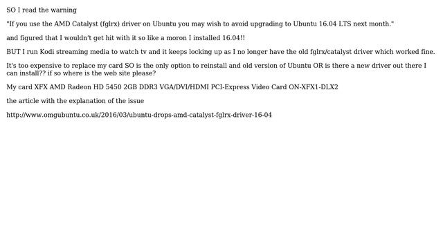 Ubuntu: 16.04 hangs with AMD drivers so do I have to install 15.10 to get fglrx back? смотреть онлайн