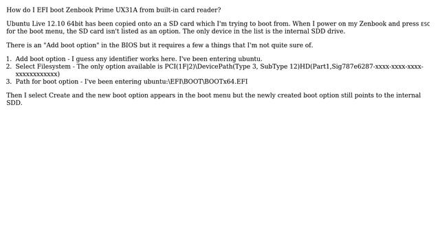 Ubuntu: How do I EFI boot Zenbook Prime UX31A from built-in card reader? смотреть онлайн