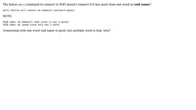 Unix & Linux: nmcli command takes only first string of ssid? смотреть онлайн