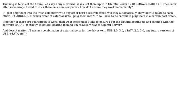 Moving 4 Ubuntu software "RAID" disks to a new computer - How to make sure it works immediately? смотреть онлайн