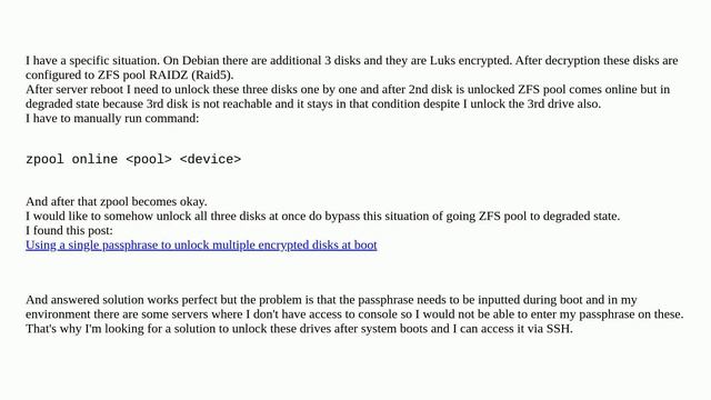Unix: Debian unlock multiple Luks encrypted disks with passphrase AFTER boot смотреть онлайн
