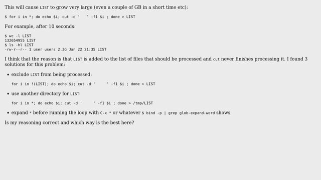Unix & Linux: exclude target redirection file from being processed in for loop (2 Solutions!!) смотреть онлайн
