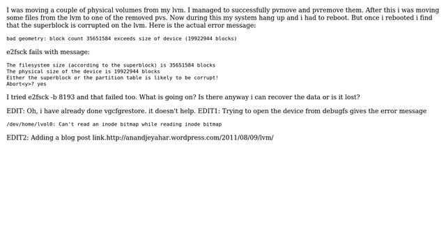 Unable to mount lvm ext4 filesystem смотреть онлайн