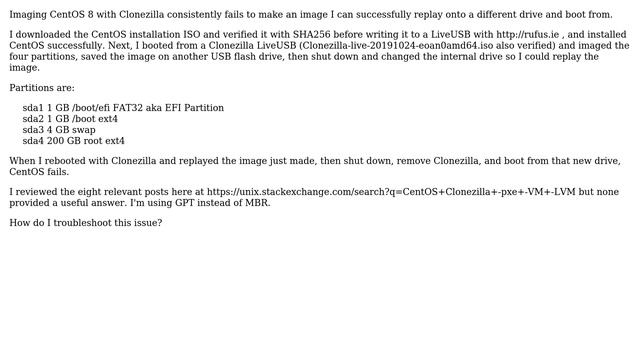 Unix & Linux: CentOS 8: Clonezilla image fails to boot when applied смотреть онлайн