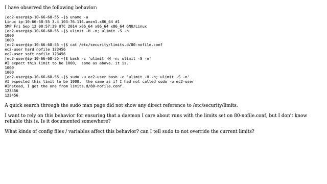 Unix & Linux: Does sudo always set process limits to the numbers from /etc/security/limits.d? смотреть онлайн