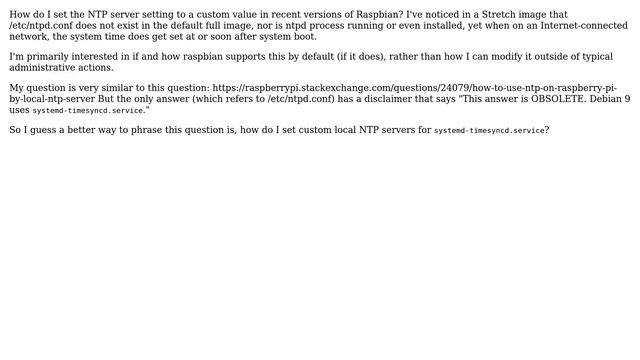 Raspberry Pi: How to set custom NTP servers in recent raspbian (Stretch) systems? смотреть онлайн