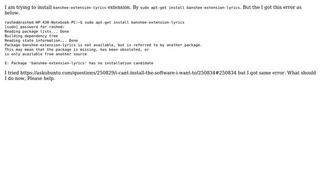Ubuntu: Can not Install `banshee-extension-lyrics` смотреть онлайн