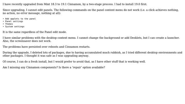 Unix & Linux: Unable to edit panels in Mint 19.1 (Tessa) смотреть онлайн