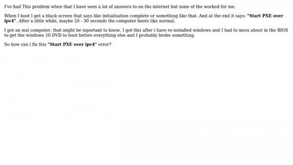 Windows 10: Start PXE over ipv4 error