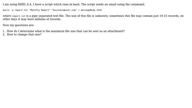 What is the maximum size for attachment using unix mailx смотреть онлайн