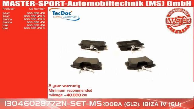 13046028772N-SET-MS | BRAKE PADS | Master-Sport-Automobiltechnik (MS) GmbH смотреть онлайн