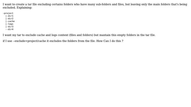 DevOps & SysAdmins: In tar how can I exclude dir contents but leave empty dir смотреть онлайн