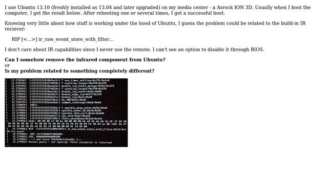Ubuntu: Kernel panic - possible due to IR reciever? смотреть онлайн