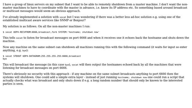 Remote shutdown of a group of linux servers (SNMP/Bonjour/socat?) (2 Solutions!!) смотреть онлайн